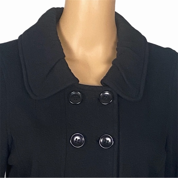 FEVER Black Stretchy Double-Breasted 100% cotton Pea Coat Peplum Bottom Medium - Picture 4 of 13